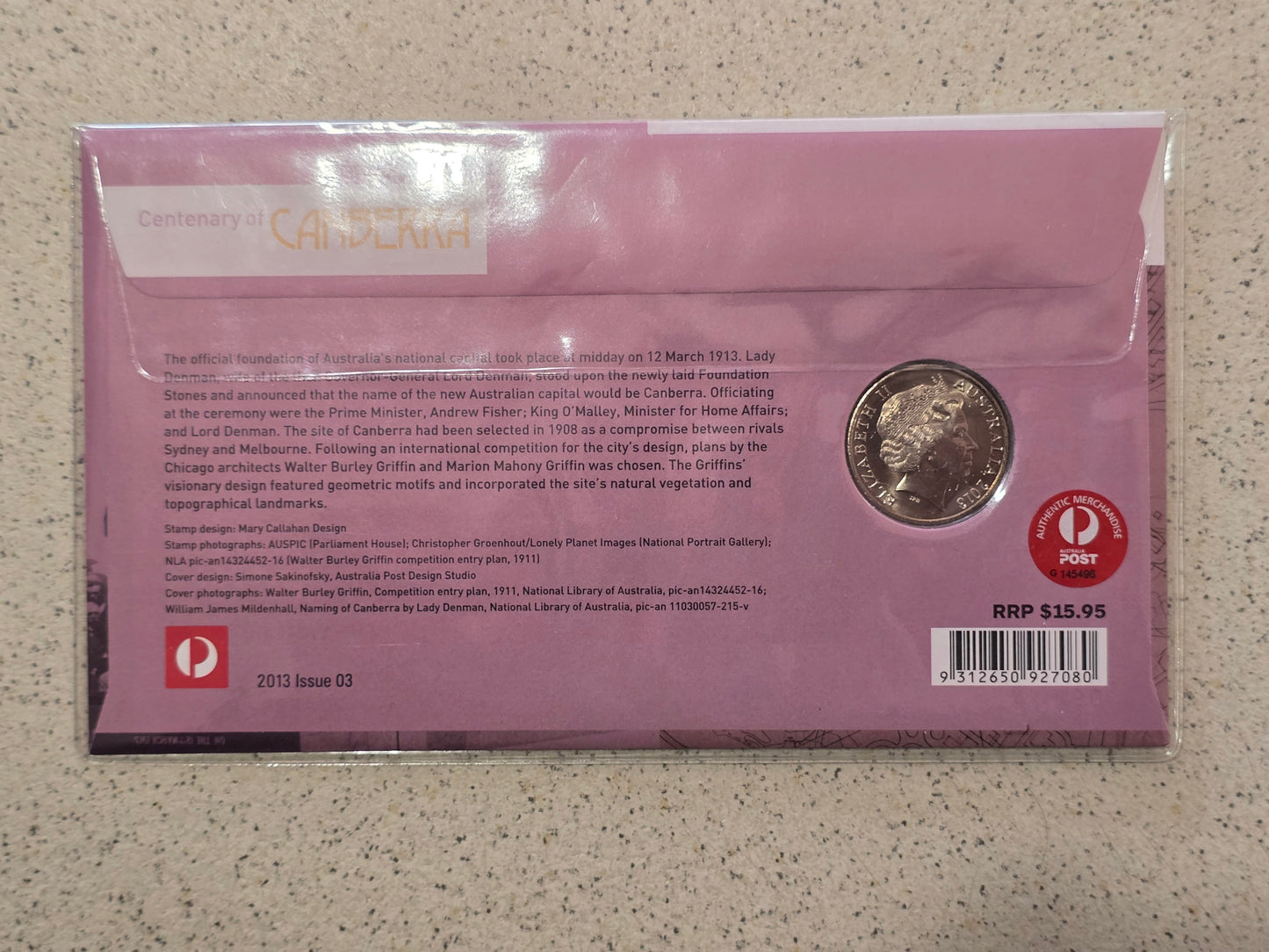 Centenary of Canberra 20c Royal Philatelic Overprint 2013