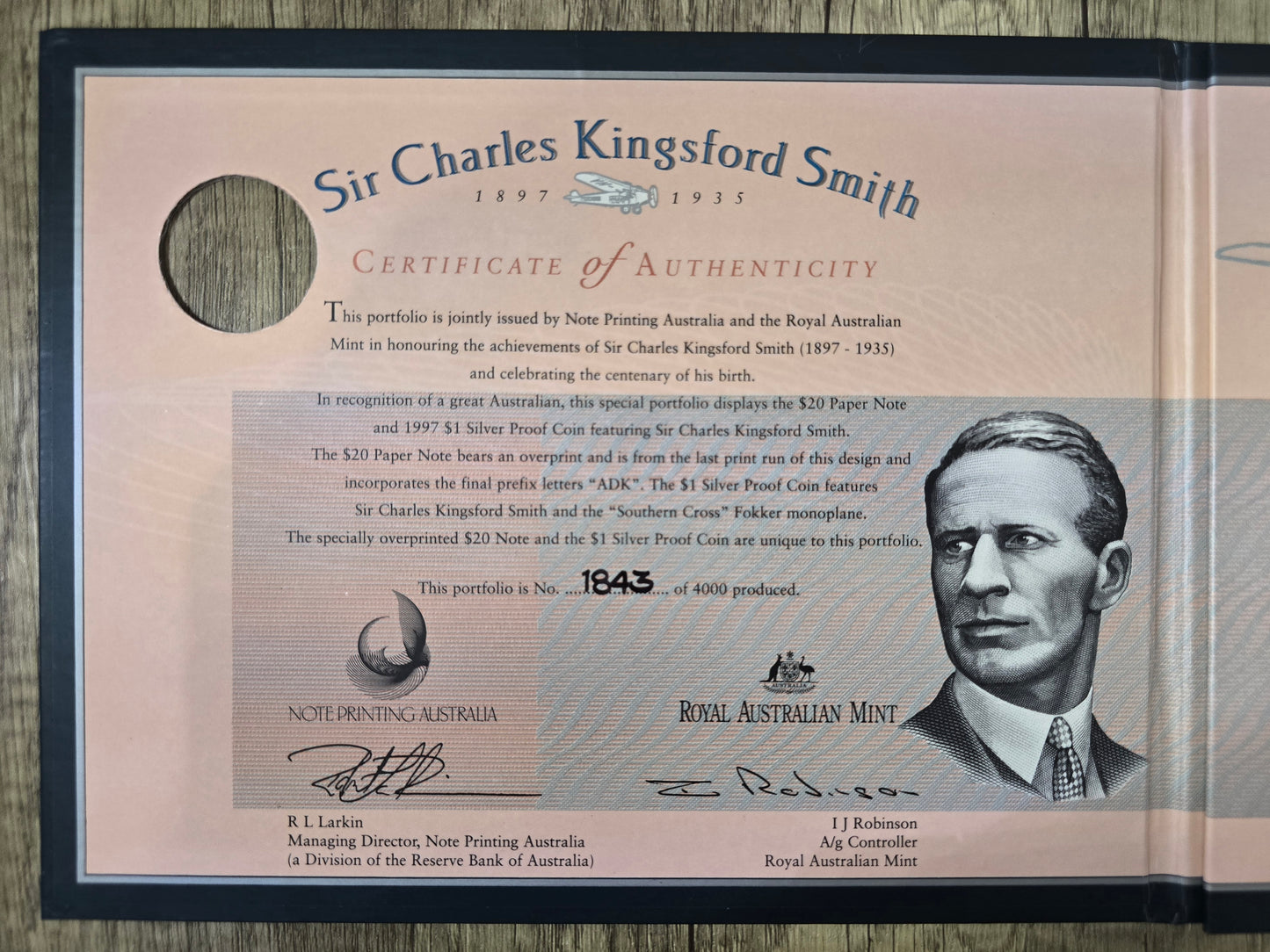 Sir Charles Kingsford Smith $20 NPA Folder