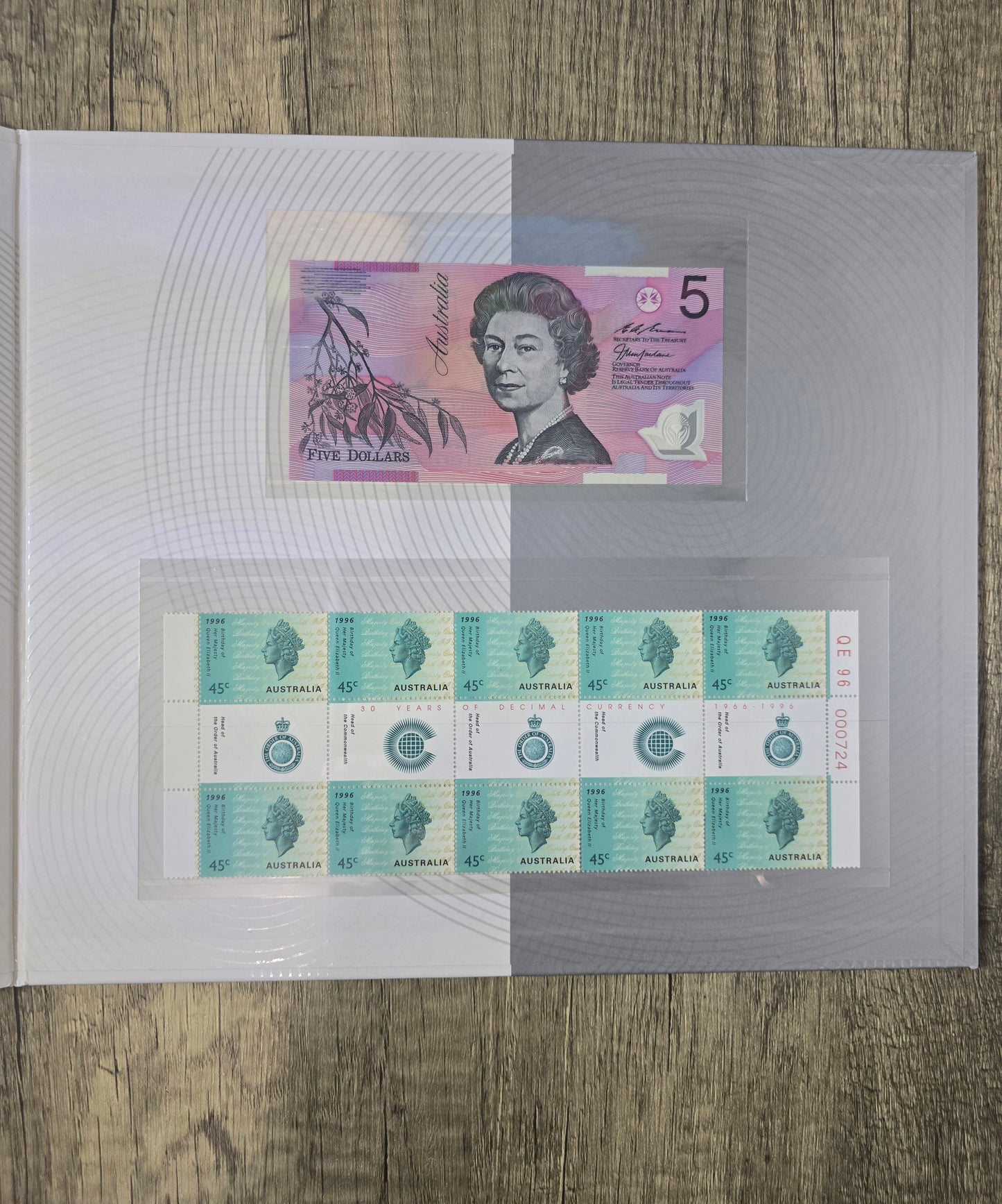 30years of Decimal Currency $5 Folder 1996 (red serial)