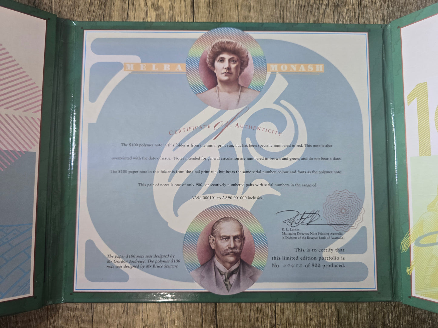 1996 Melba/Monash $100 NPA Folder
