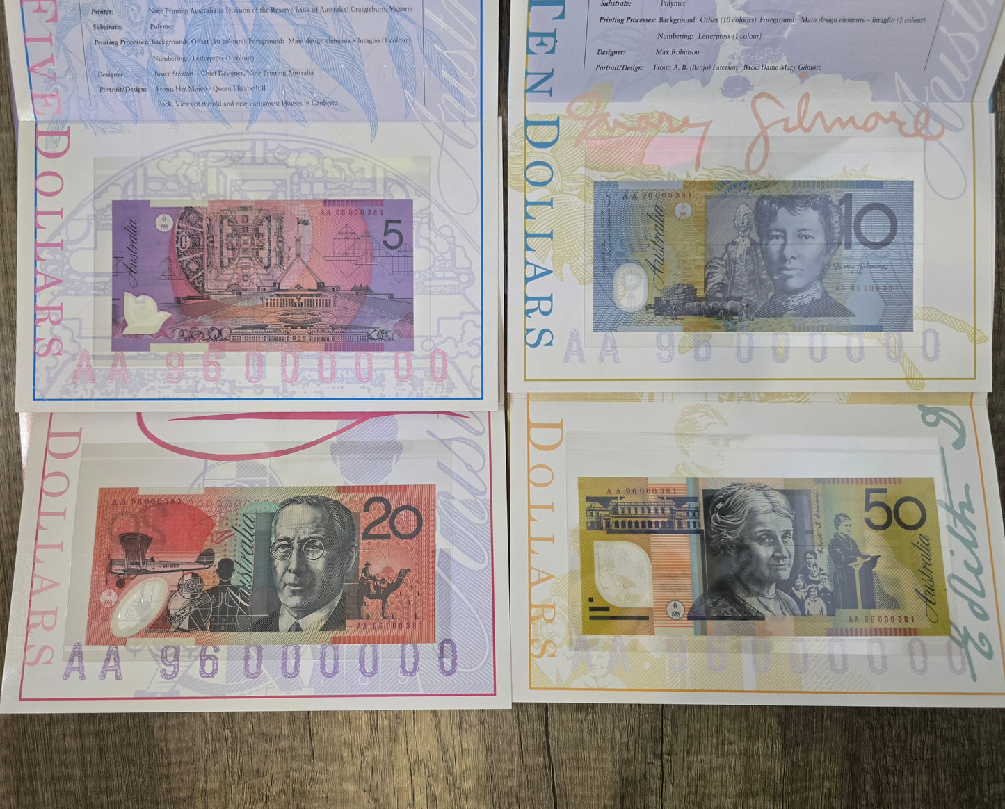 1996 Low numbered first release banknote set - matching serials #381 (red serial)