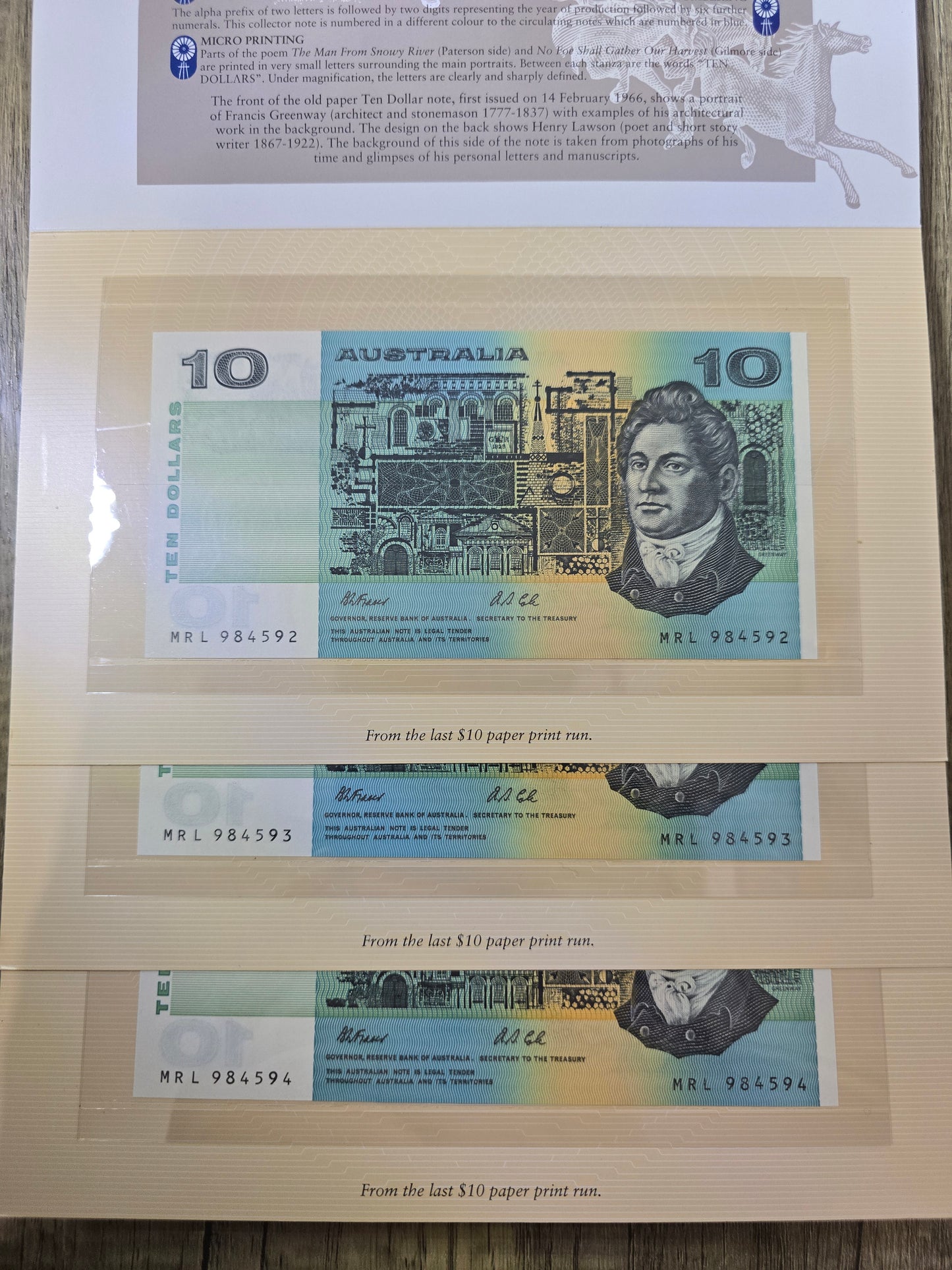 $10 NPA 1993 (consecutive run of 3 folios)