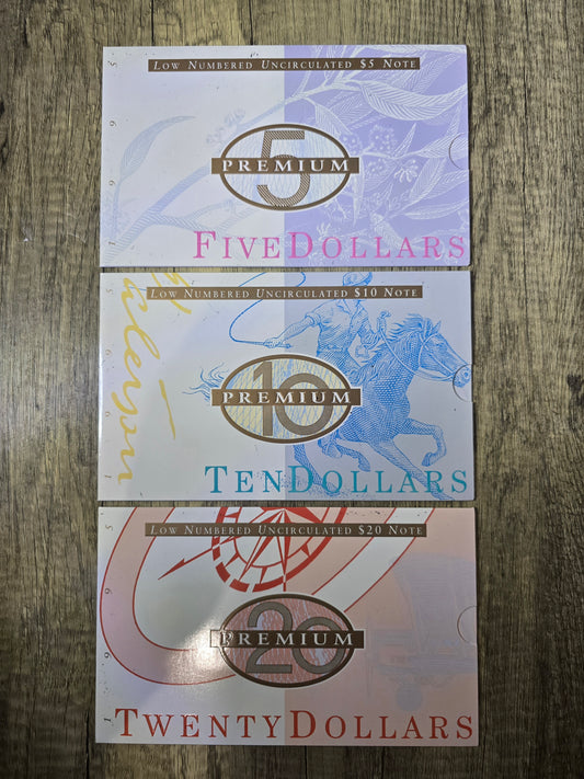 1995 low numbered $5/$10/$20 matching serials AA #370 (Red Serial)