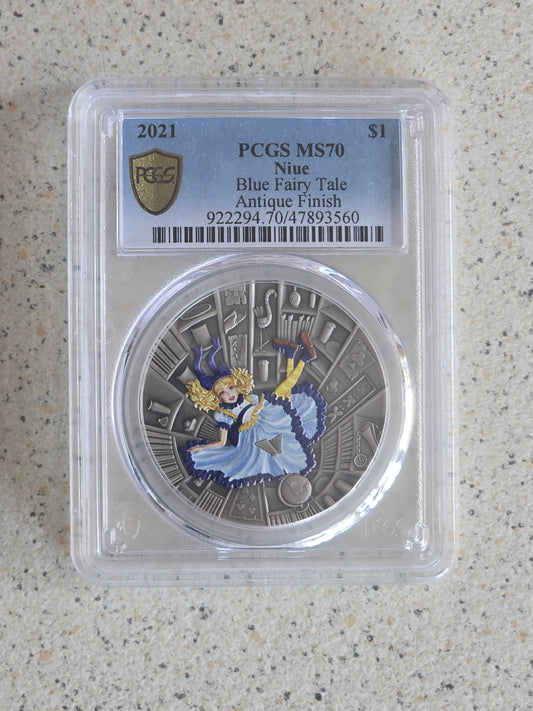 Blue Fairy Tale 1oz 2021 Nuie MS70 (top pop)