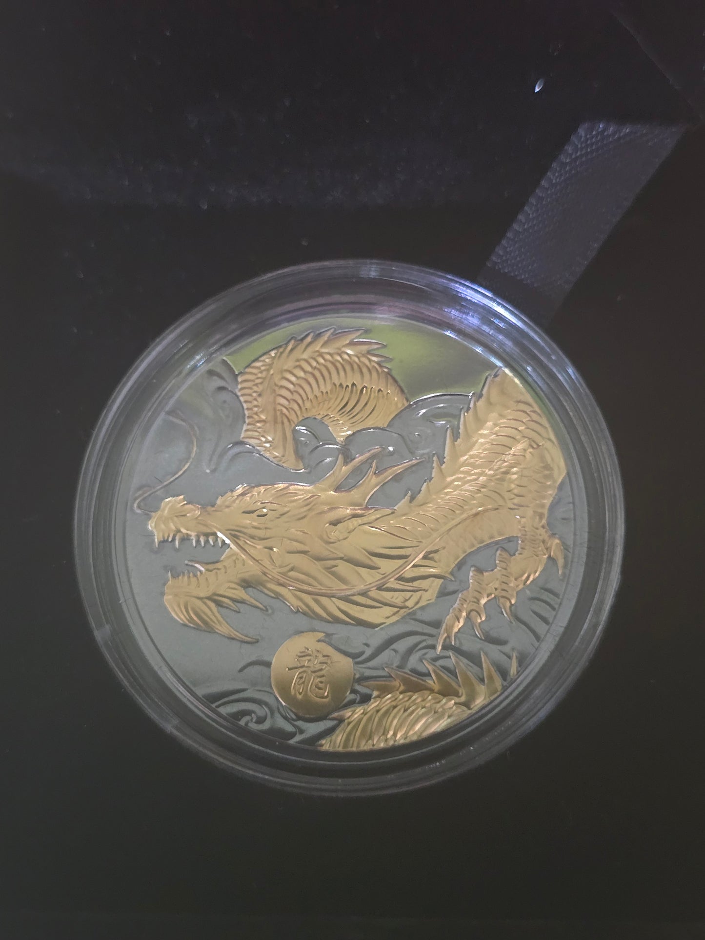 Year of the Dragon Blackened Silver Gold Gild Proof 1oz Nuie 2024