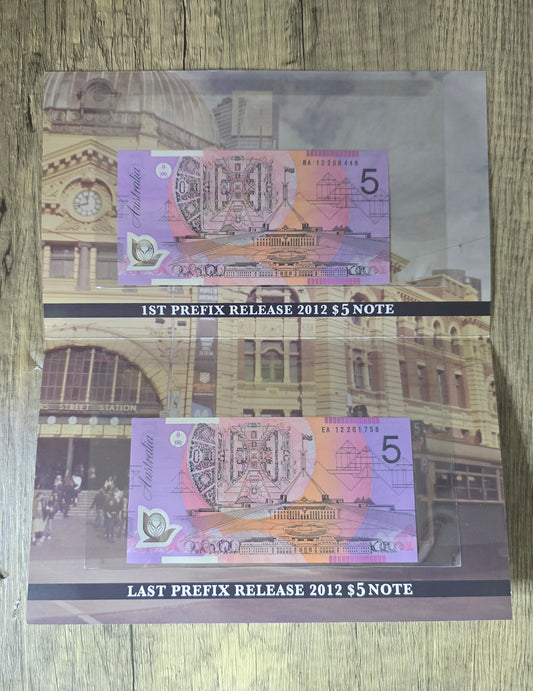 2012 $5 First and Last Prefix - 2013 ANDA Melbourne Issue Banknote folio