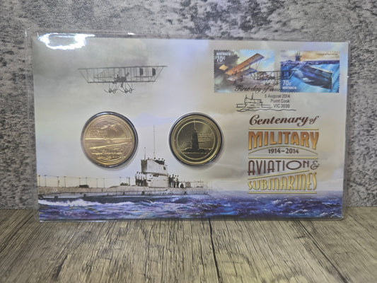 Centenary of Military Aviation & Submarines 2-coin $1 PNC 2014