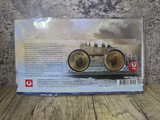 Centenary of Military Aviation & Submarines 2-coin $1 PNC 2014