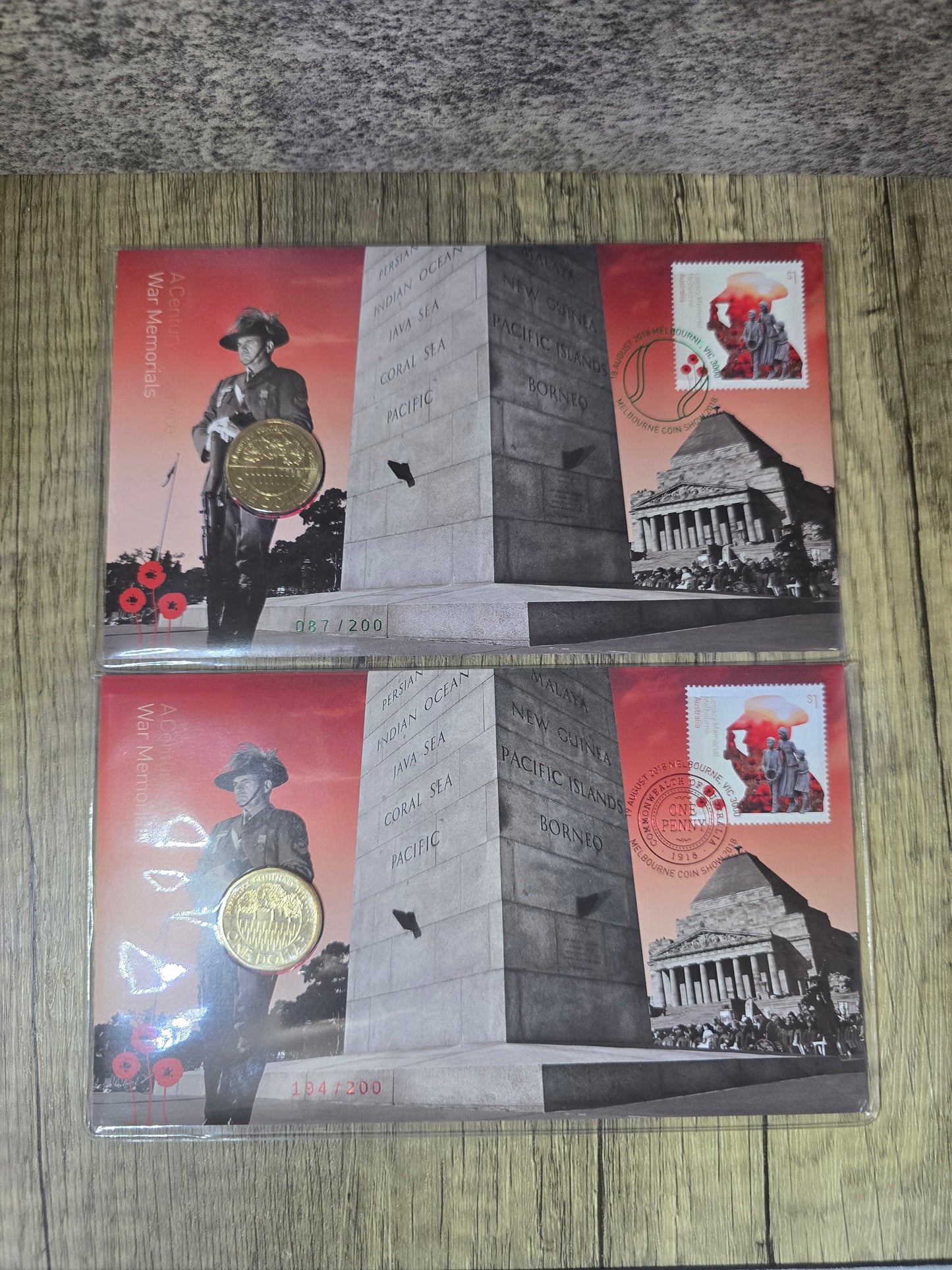 War Memorials Melbourne Coin Show $1 Armistice 2018 PNC Set