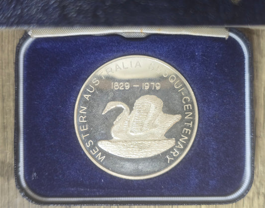 Western Australia Sesqui-Centenary 1829-1979 (150 years) Silver Medal Featurung Founder Captiain Sterling