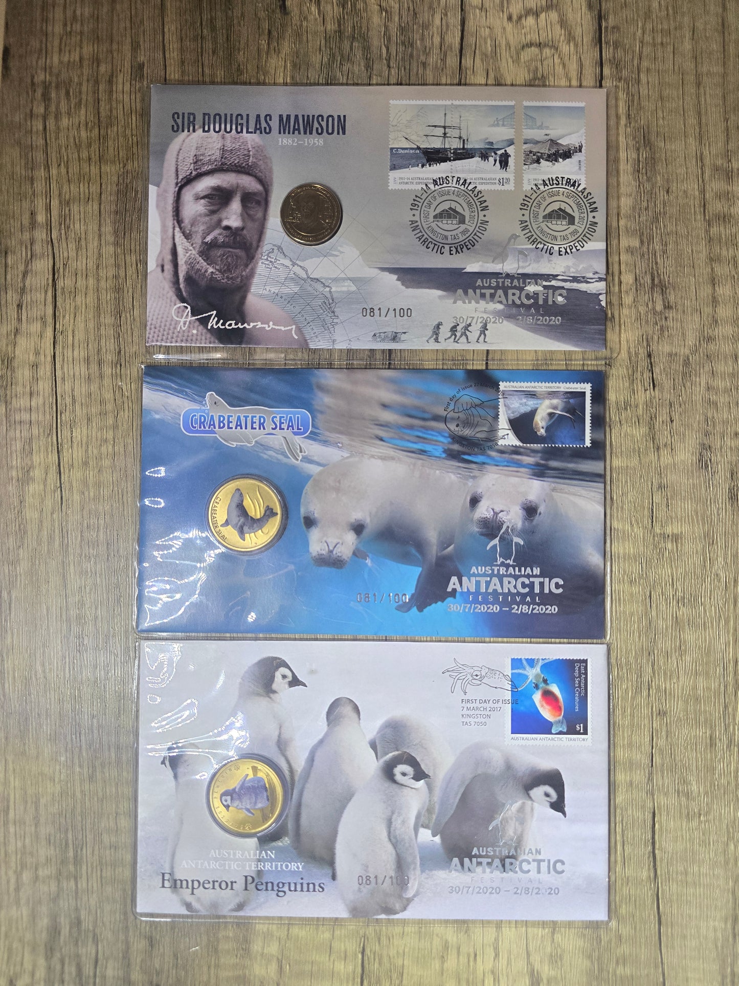 Australian Antarctic Festival 2020 Silver OVP PNC Set (3 PNCs)