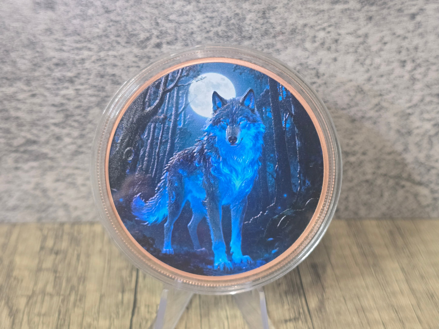 Electric Blue Night Wolf 5oz Coloured Copper