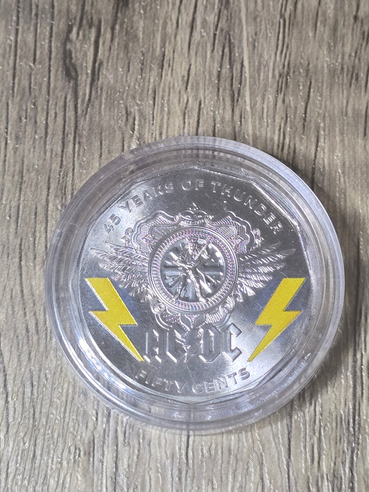 ACDC 45 years of Thunder coloured 50c 2018 (Single Coin Only)