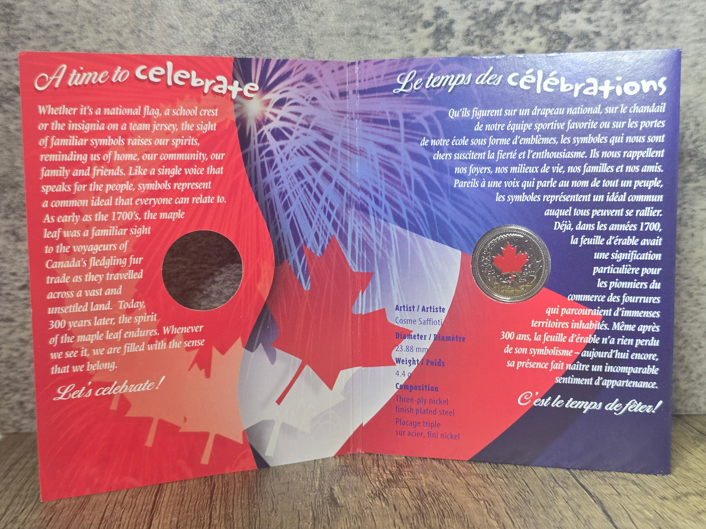 Canada Day 2004 Coloured Red Maple Leaf quarter