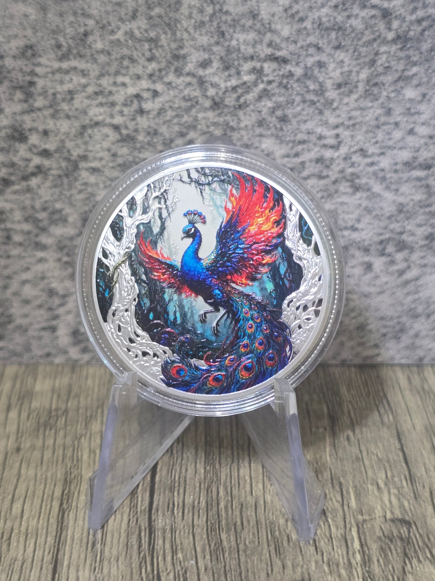 Dark Wild Peacock Coloured High Relief silver plated copper 1oz