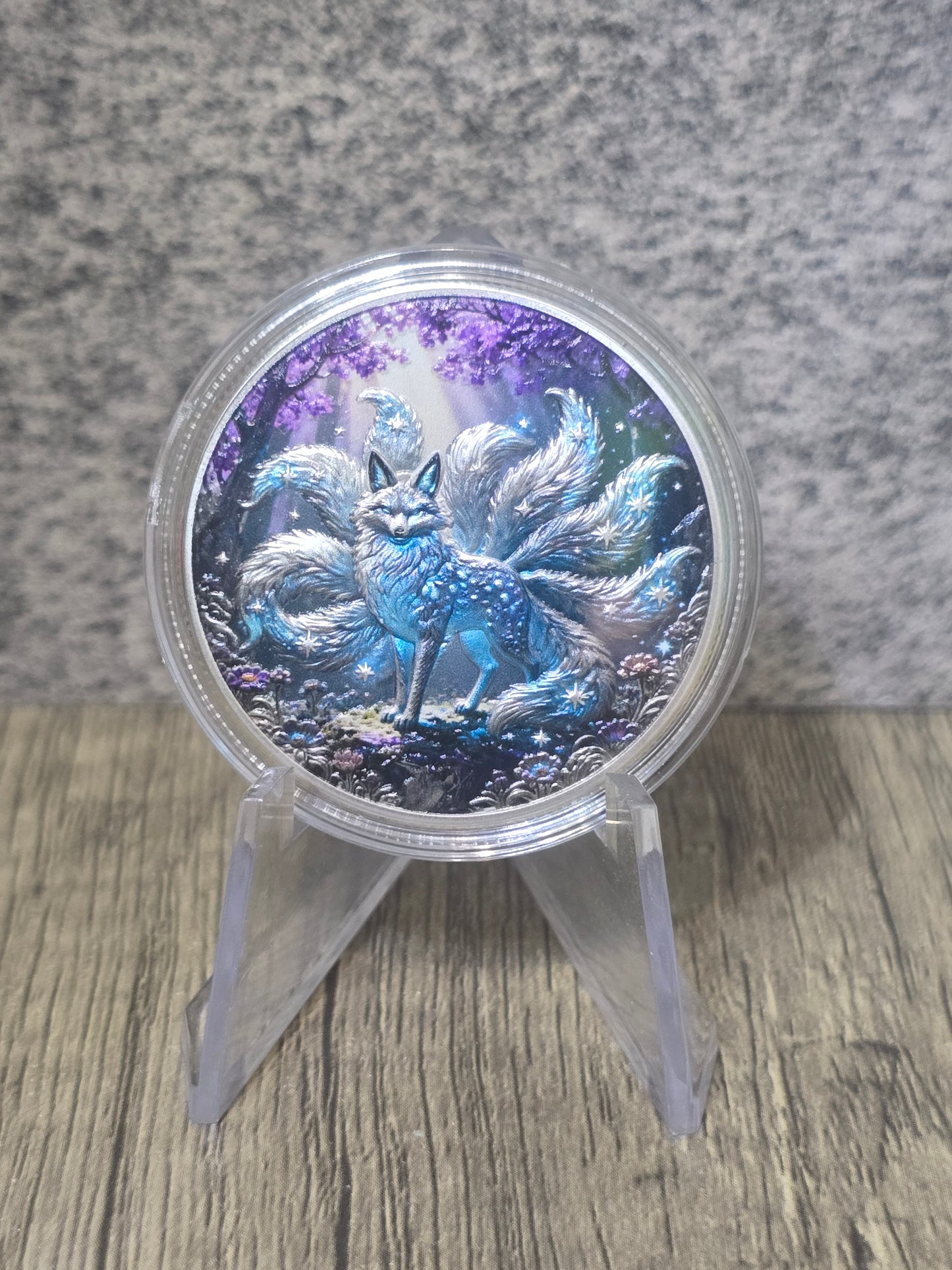 Metal Fox 9 tails Coloured High Relief silver plated copper 1oz