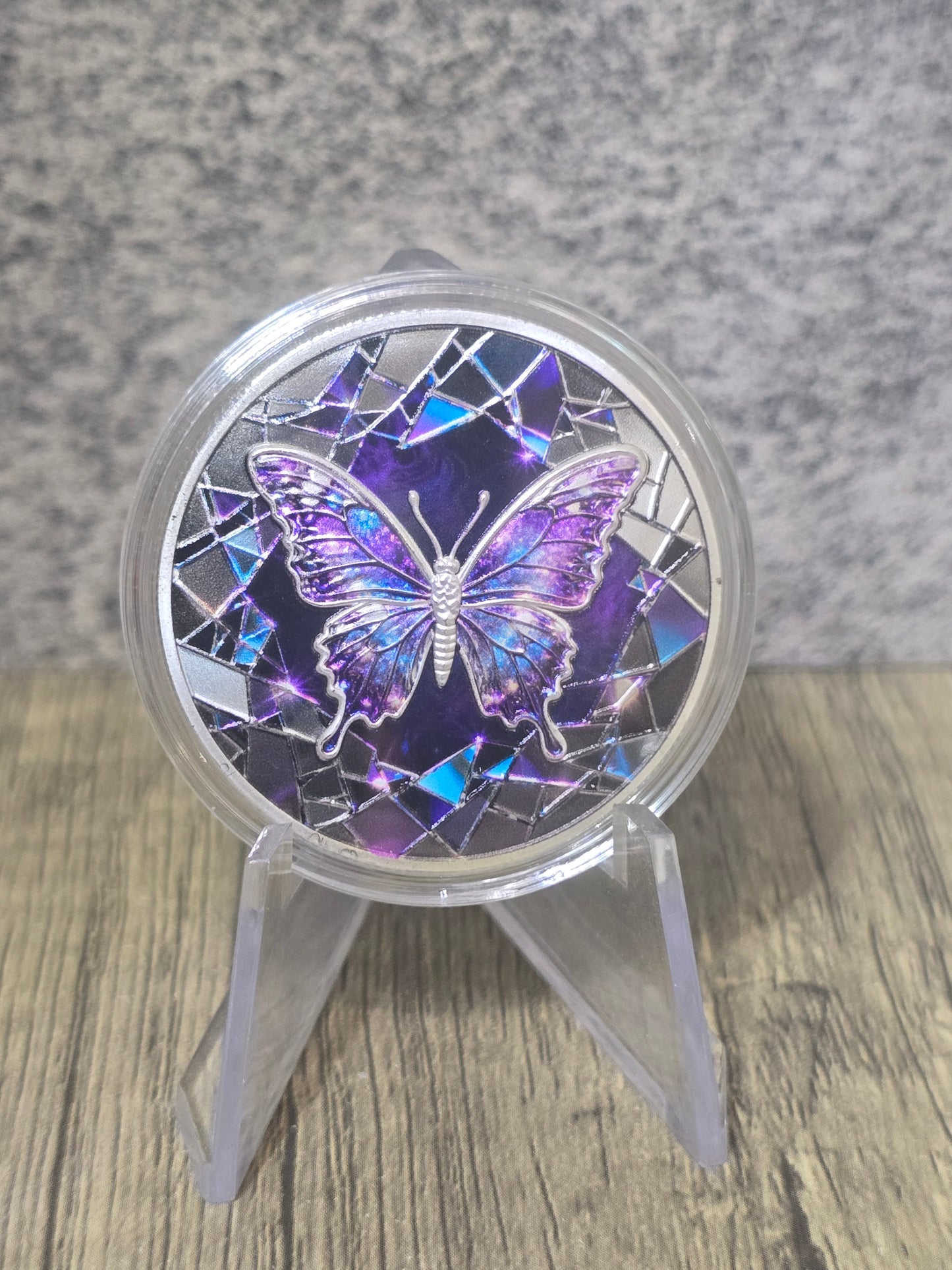 Crystal Butterfly Coloured High Relief silver plated copper 1oz