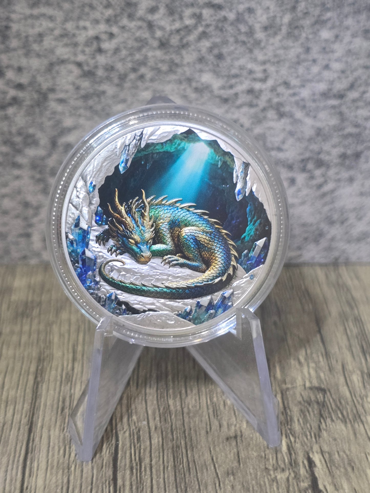 Sleeping Dragon Coloured High Relief silver plated copper 1oz