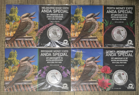 ANDA 2020 Kookaburra 1oz coloured floral privy (set of 4)