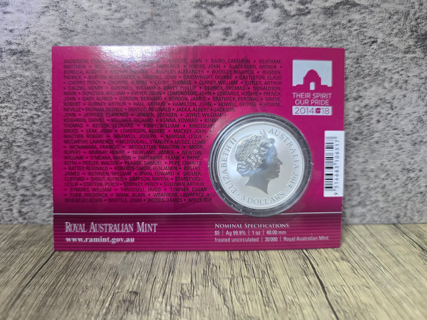 For Valour, The Victoria Cross $5 Silver 2014
