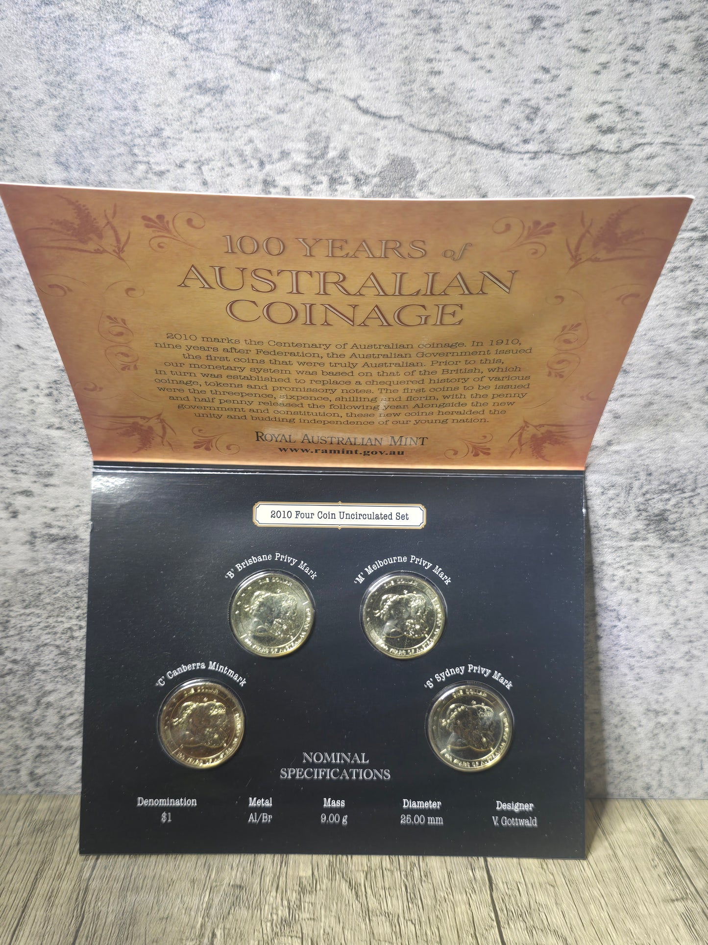 2010 100 years of Australian Coinage $1 4-coin Mintmark/Privy Set