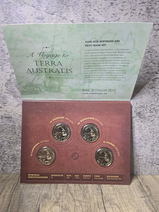 2014 Voyage to Terra Australis $1 4-coin Mintmark/Privy set