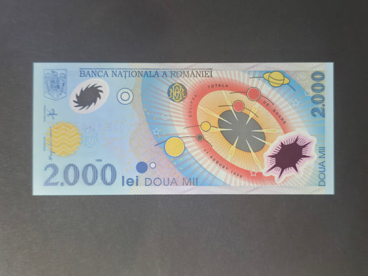 Romania 2.000 Lei Total Solar Eclipse Unc Banknote, 1999