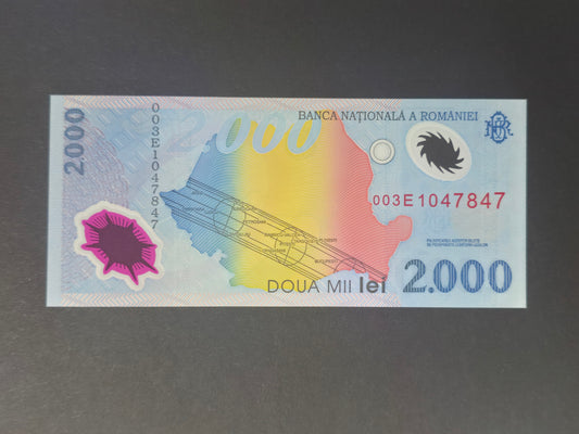Romania 2.000 Lei Total Solar Eclipse Unc Banknote, 1999