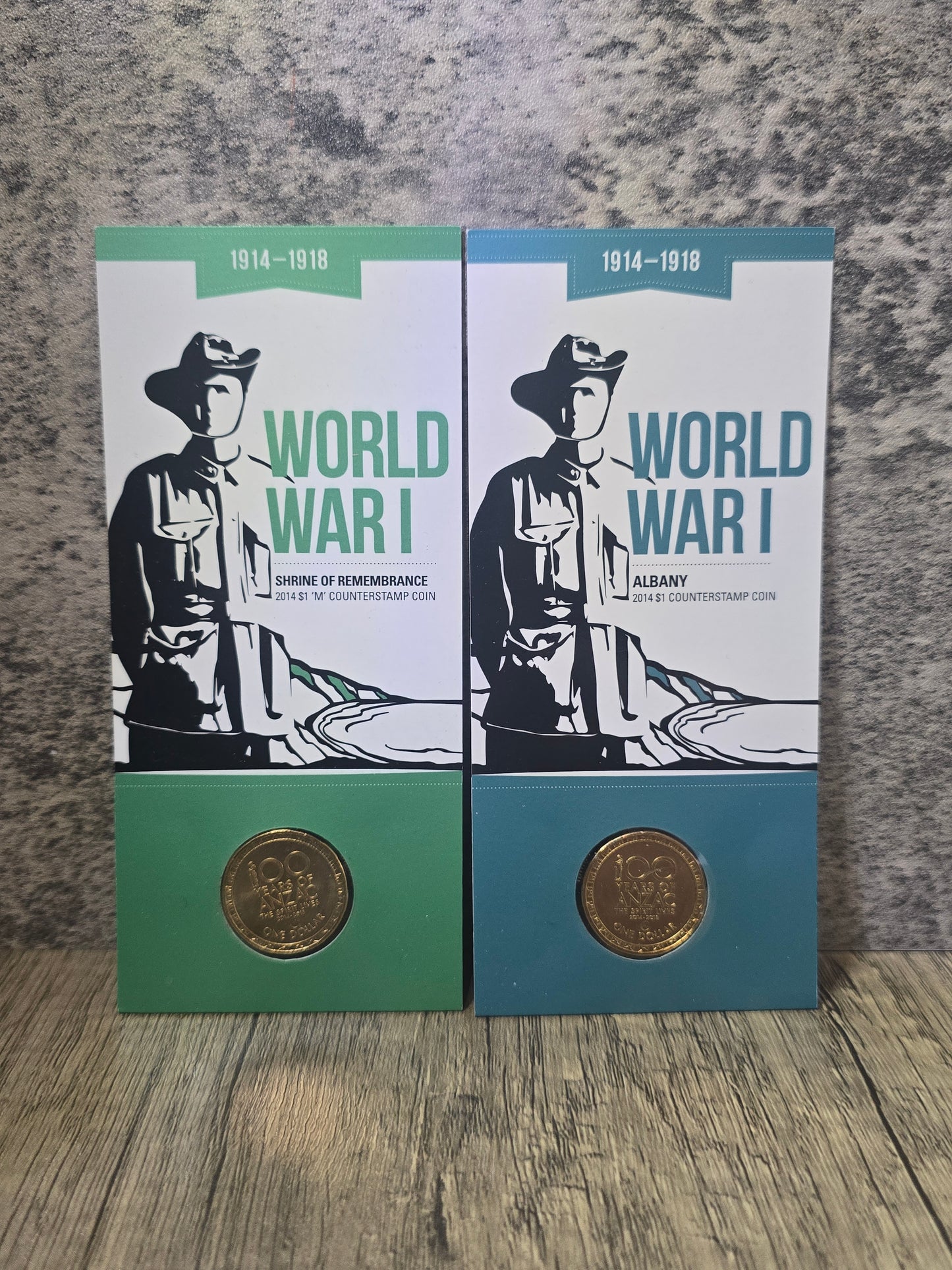 2014 $1 ANZAC Counterstamp Pair, Shrine of Remembrance & Albany