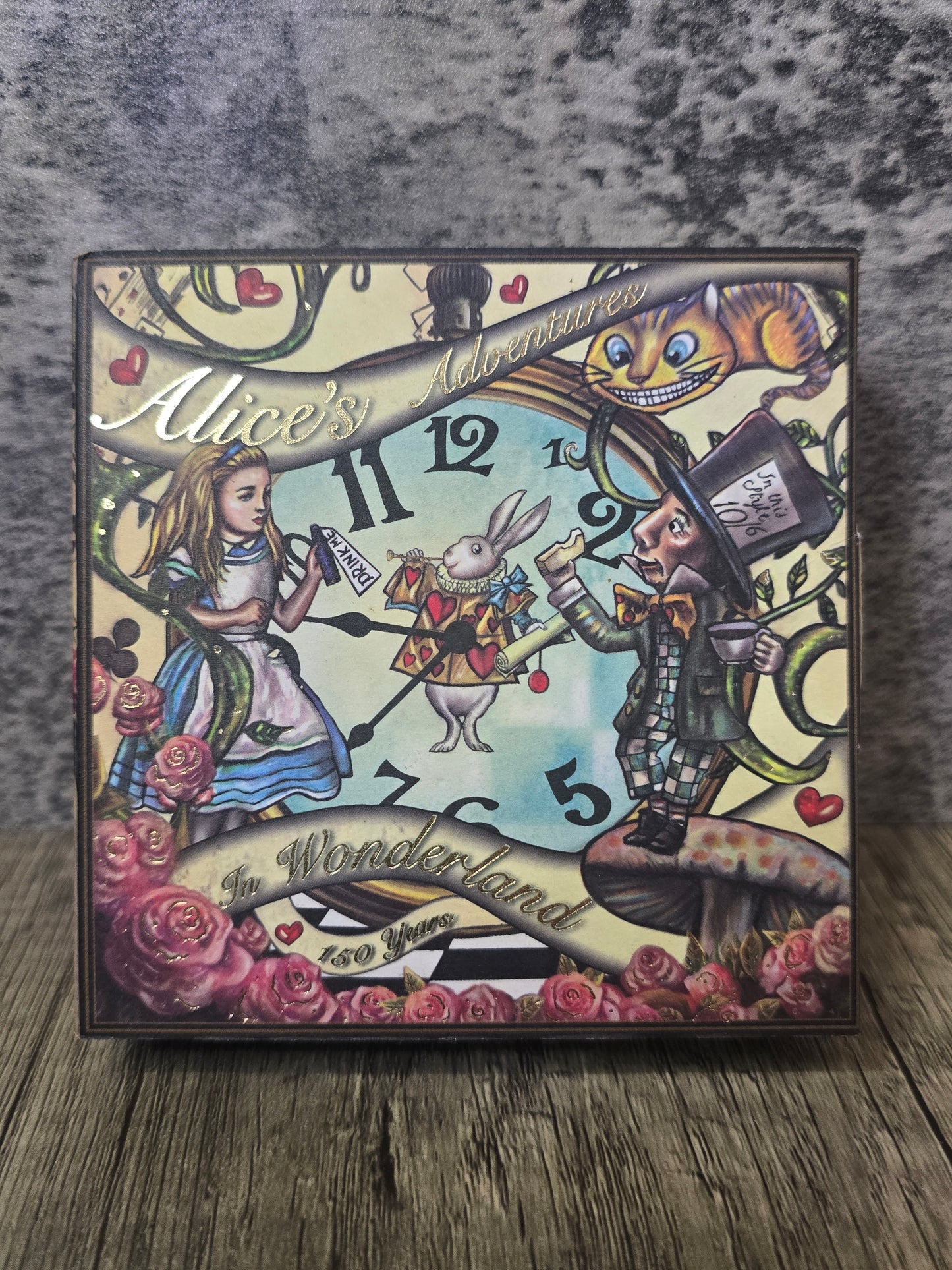 Alice's Adventures In Wonderland, 150 years, 2oz antique silver, clock coin