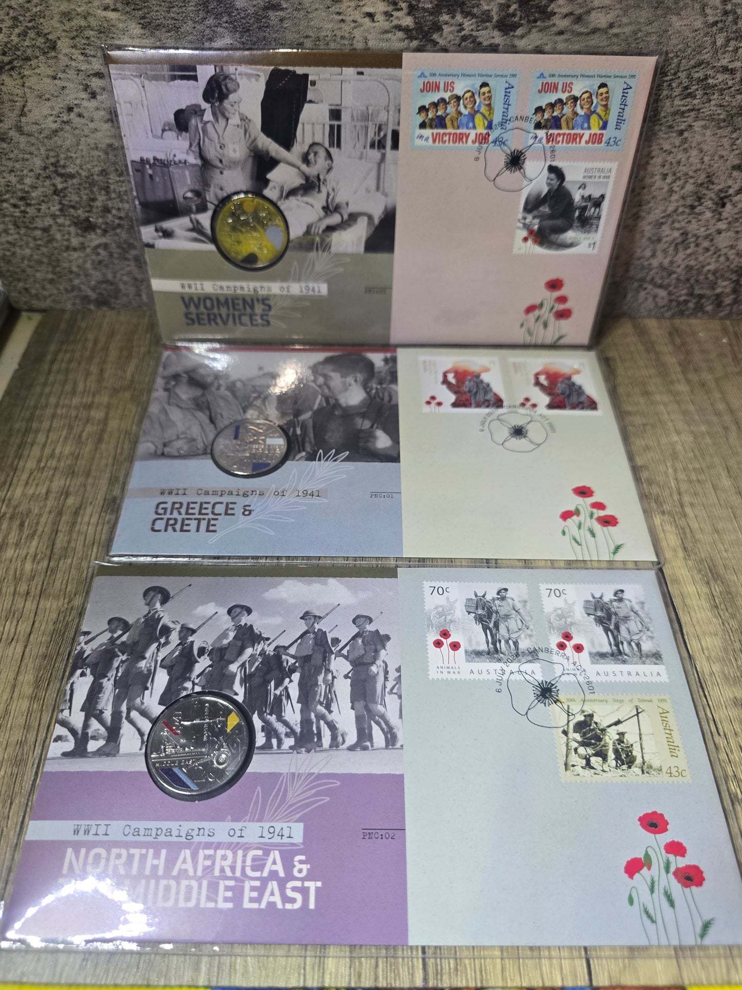 WW2 Campaigns 20c coloured PNC Set (set of 3)