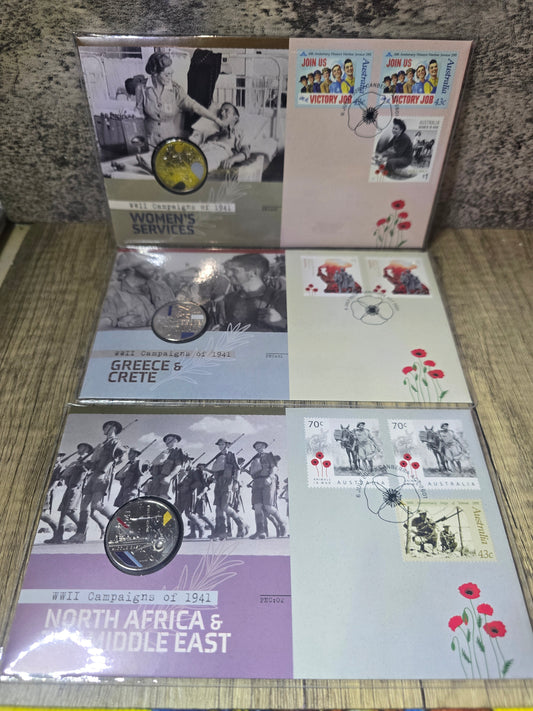 WW2 Campaigns 20c coloured PNC Set (set of 3)