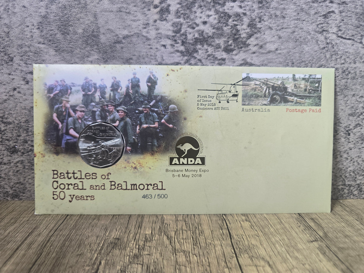 Battles of Coral and Balmoral 50years, 50c Brisbane ANDA PNC 2018