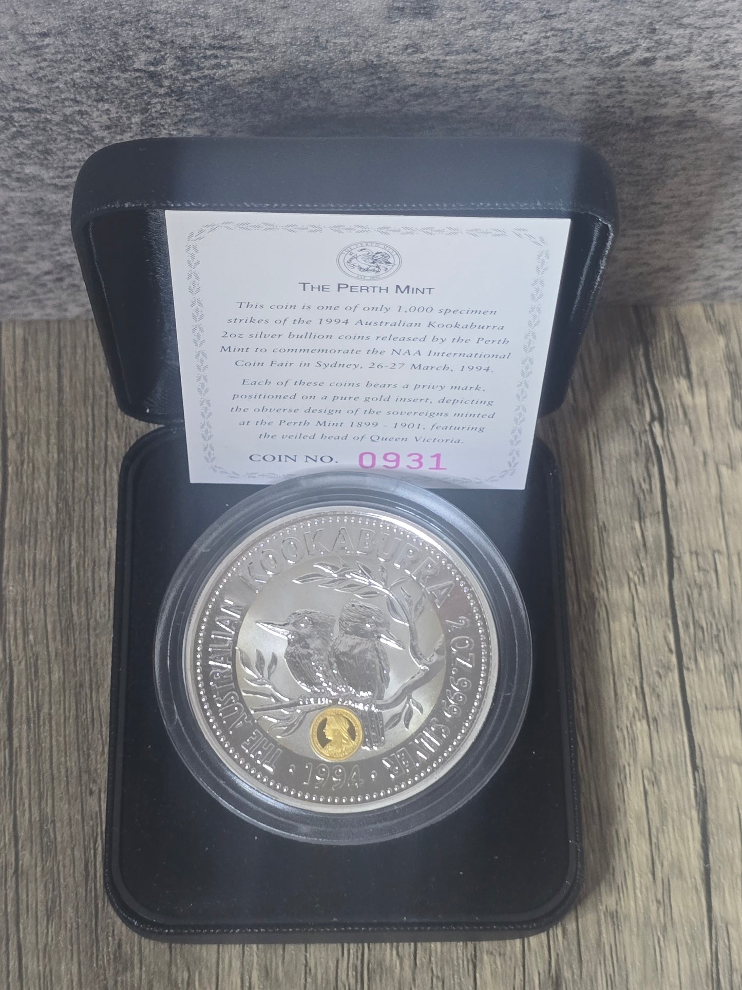 Kookaburra 2oz Sovereign Veilhead Privy NAA Sydney 1994