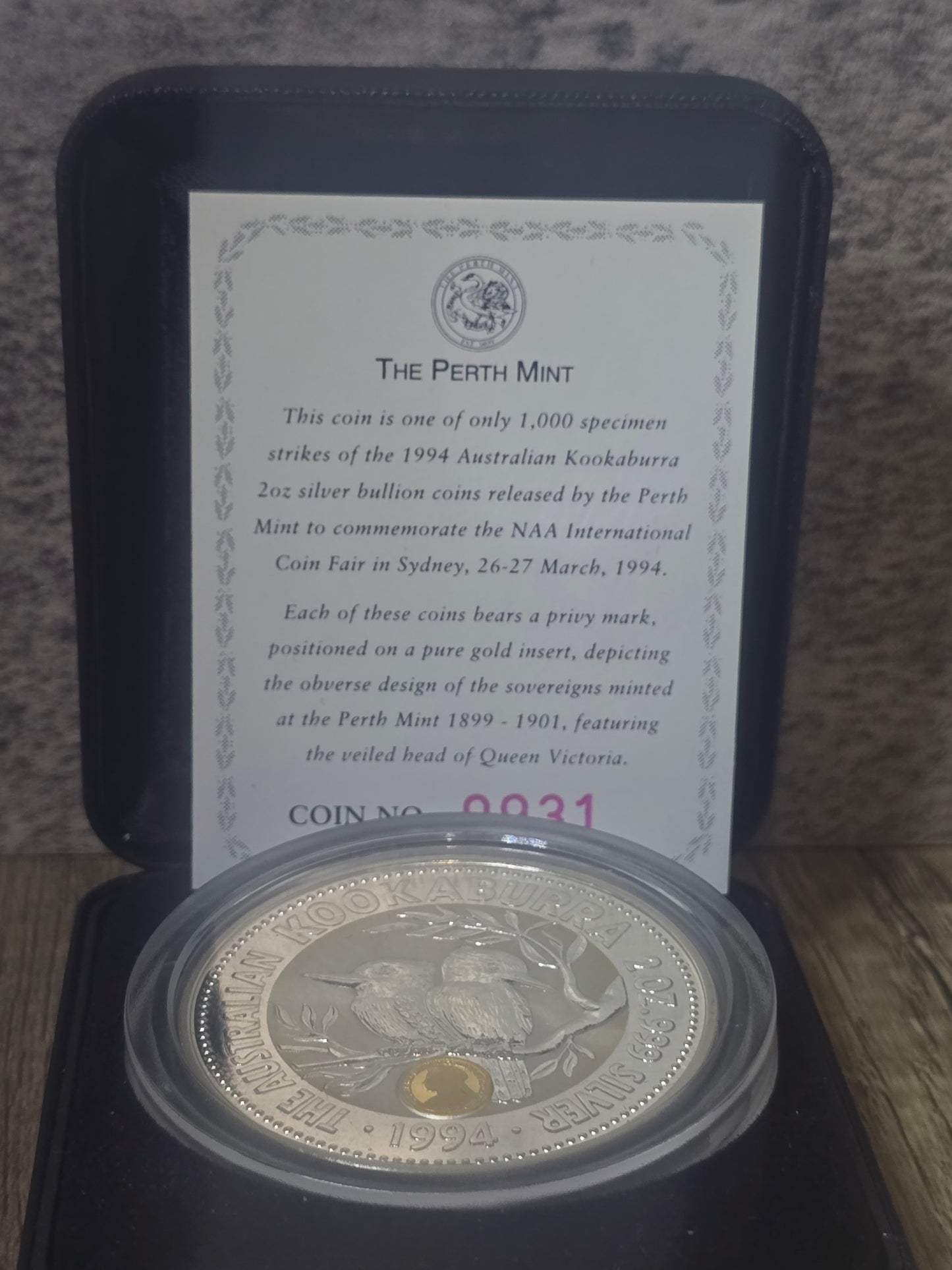 Kookaburra 2oz Sovereign Veilhead Privy NAA Sydney 1994