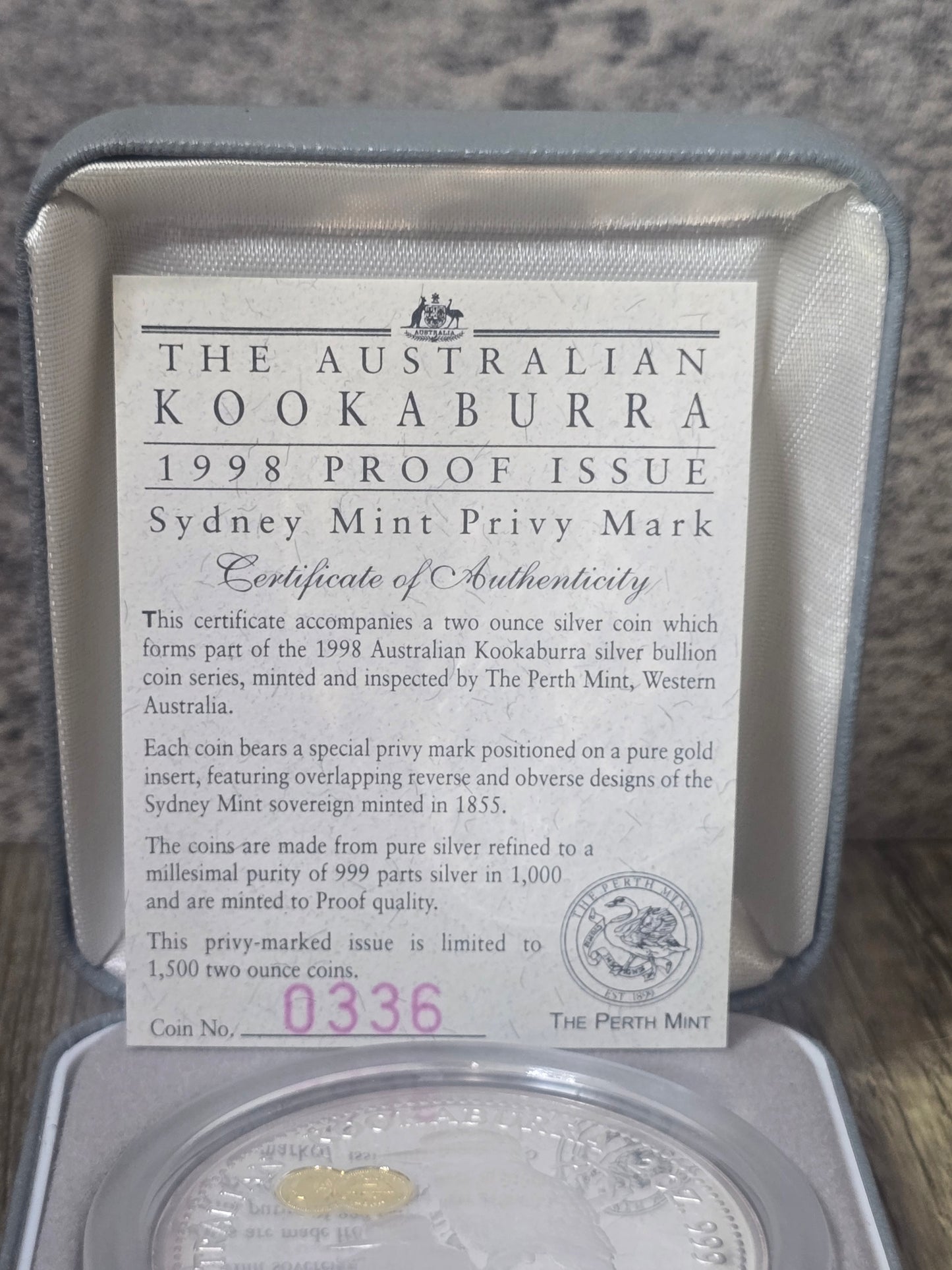 Kookaburra 2oz Sydney Mint Sovereign Privy 1998