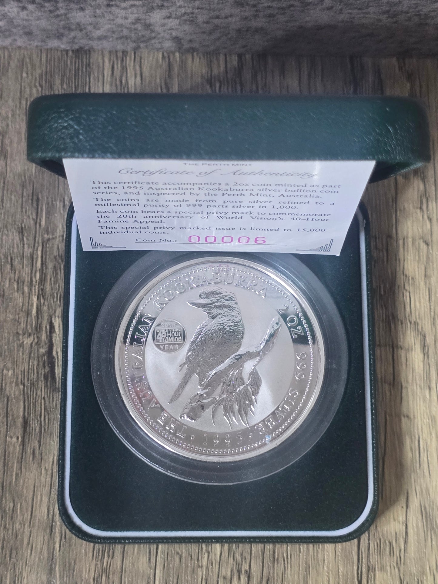 Kookaburra 2oz 40hr Famine, World Vision 20th Anniversary Privy, 1995