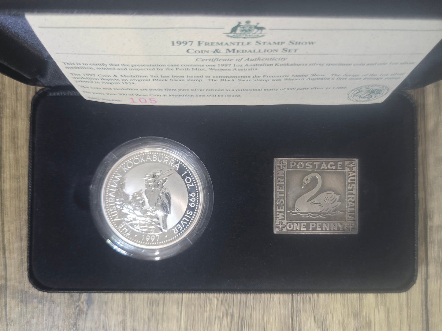 Kookaburra Fremante Stamp Show, 2oz Coin and Swan Medallion 1997