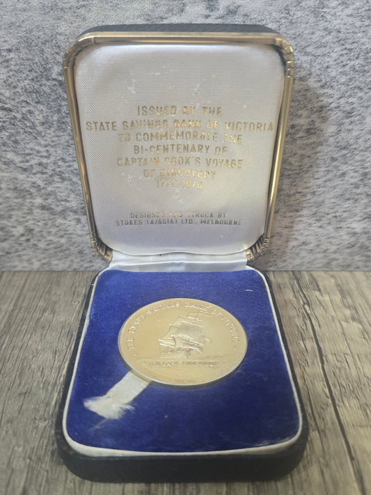 The Savings Bank of Victoria, Captain Cook BiCentenary Medal, Silver, 1970