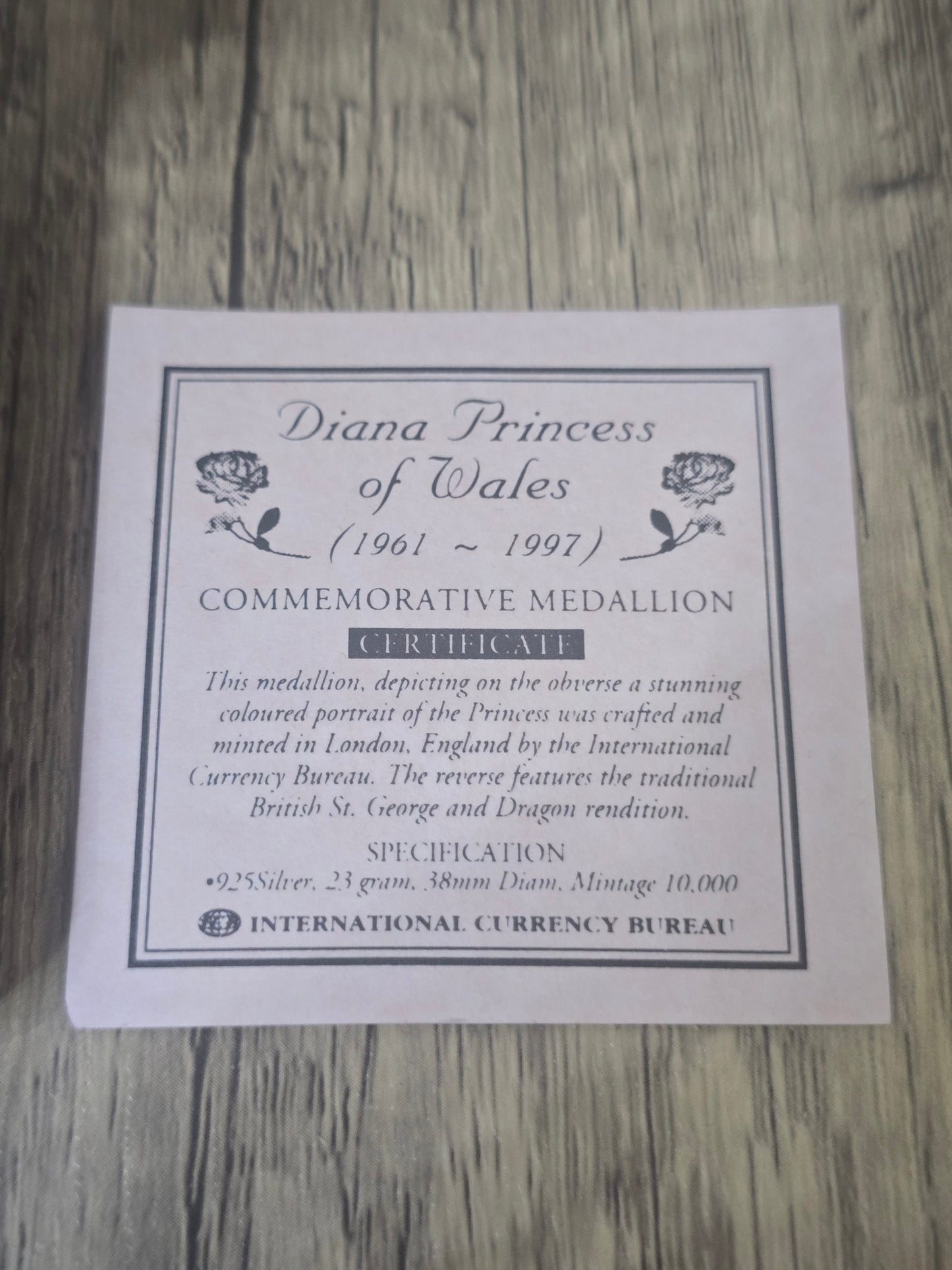 Princess Diana Silver Medallion