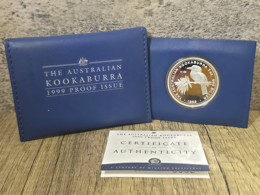 Kookaburra 1oz proof, blue wallet pouch, 1999