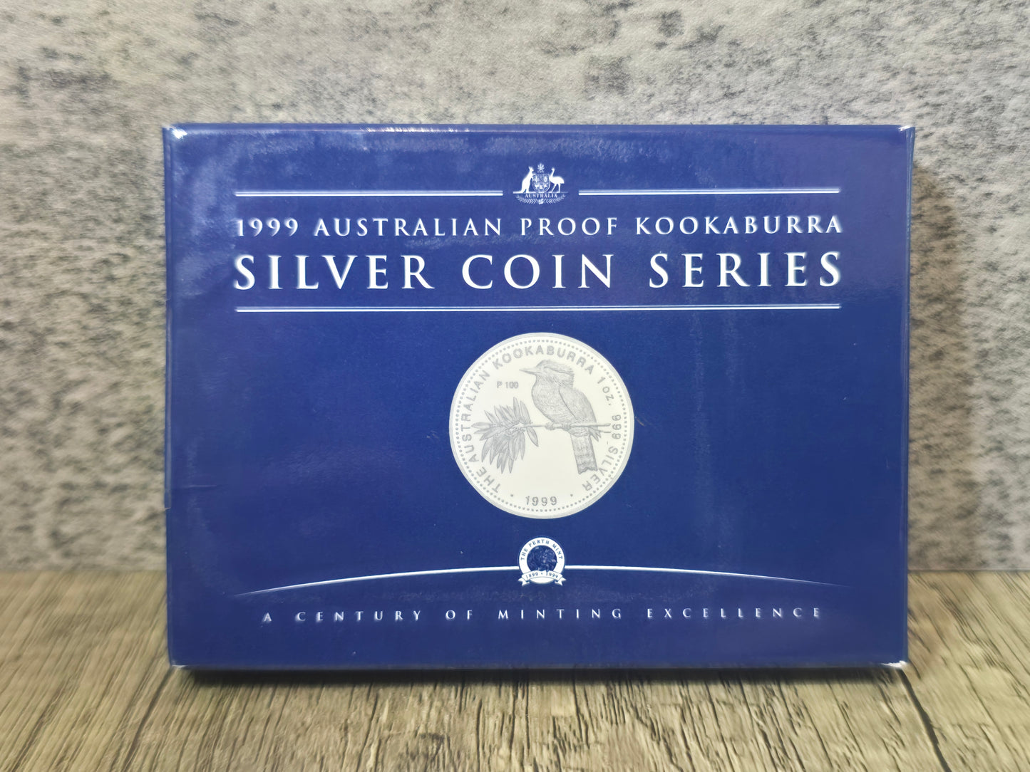 Kookaburra 1oz proof, blue wallet pouch, 1999
