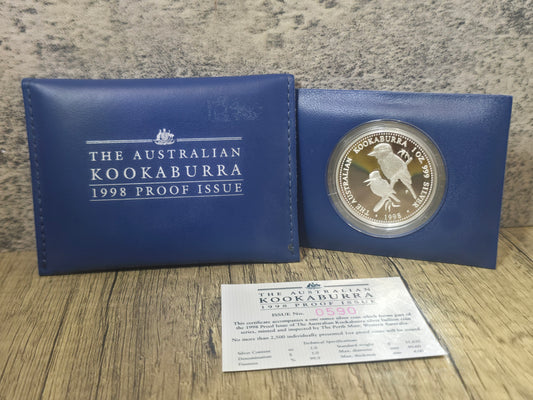 Kookaburra 1oz proof, blue wallet pouch, 1998