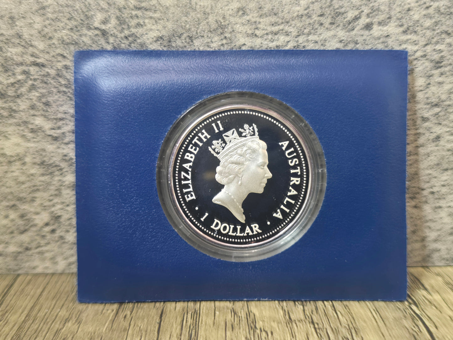 Kookaburra 1oz proof, blue wallet pouch, 1998