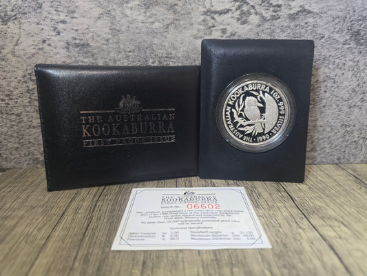 Kookaburra 1oz proof (First Issue), black wallet pouch, 1999