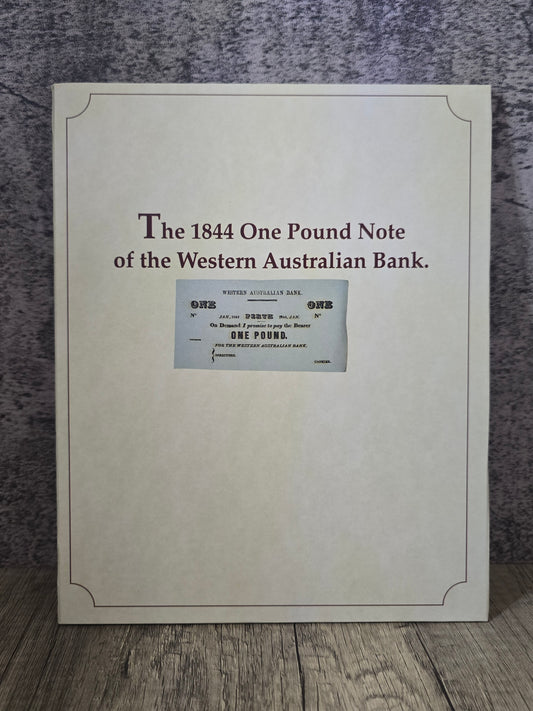 1844 £1 Banknote Type 1 Unissued UNC Banknote, Bank of Western Australia, Folio Display