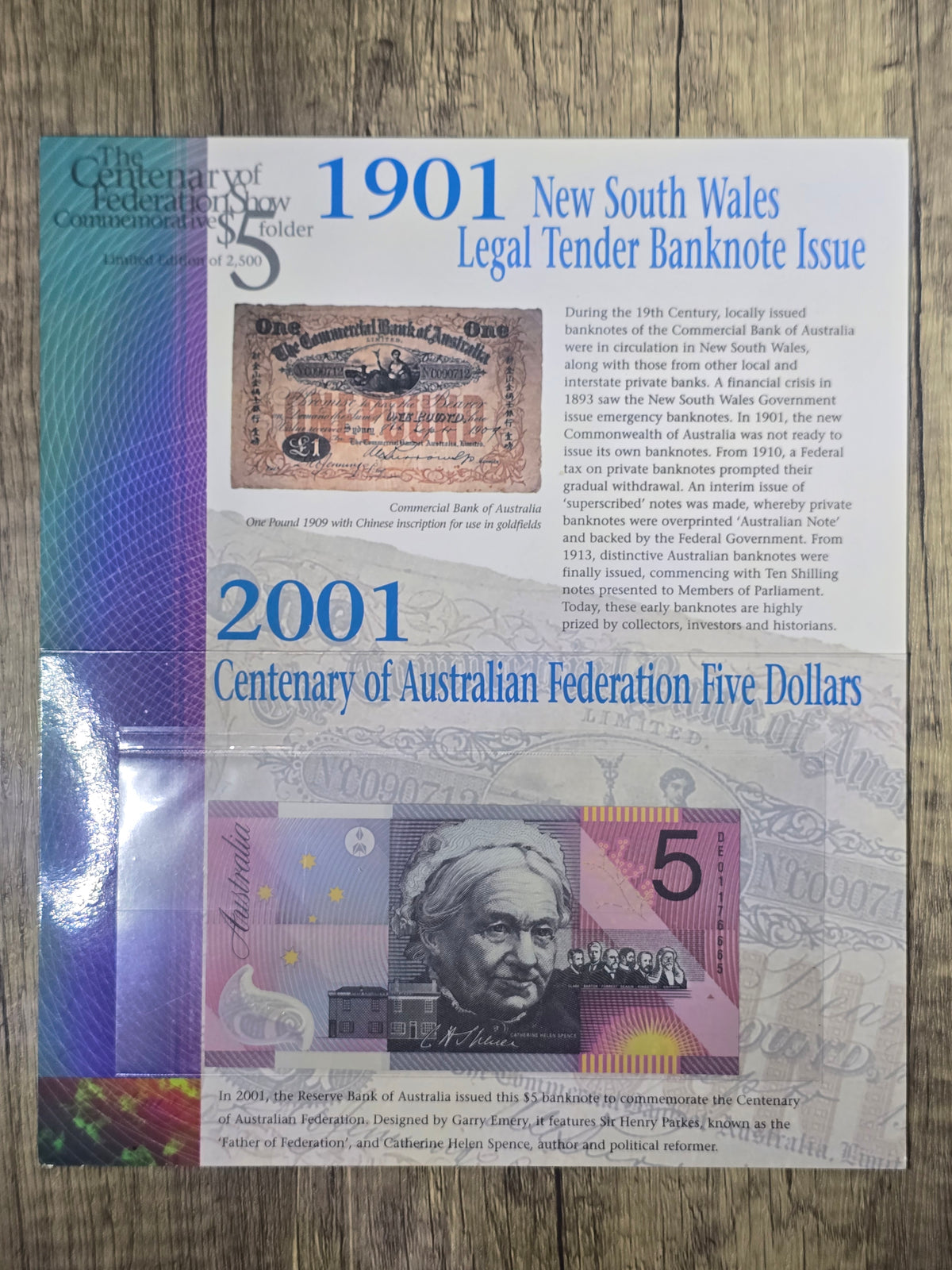 ANDA NSW 2001 Centenary of Federation $5 folio