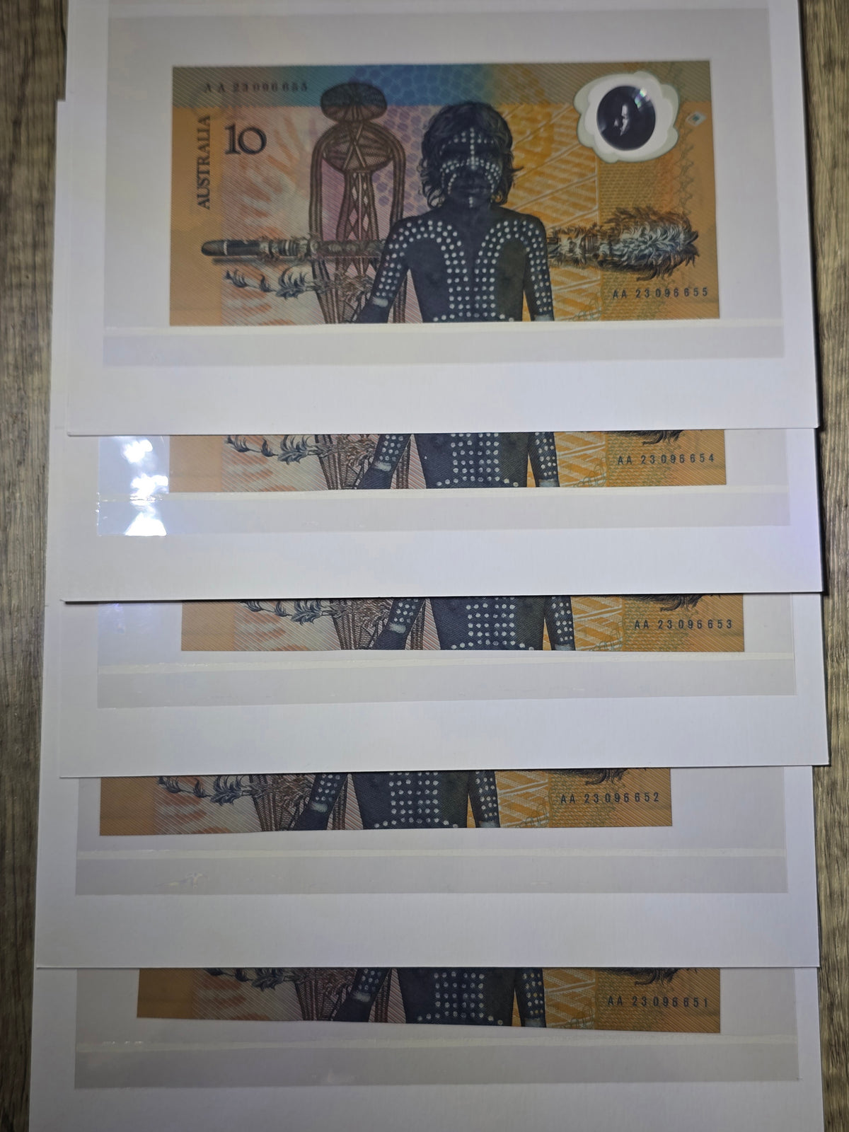 Bicentenary $10 Banknote Folio 1988, (Run of 5 consecutive) AA23 last prefix