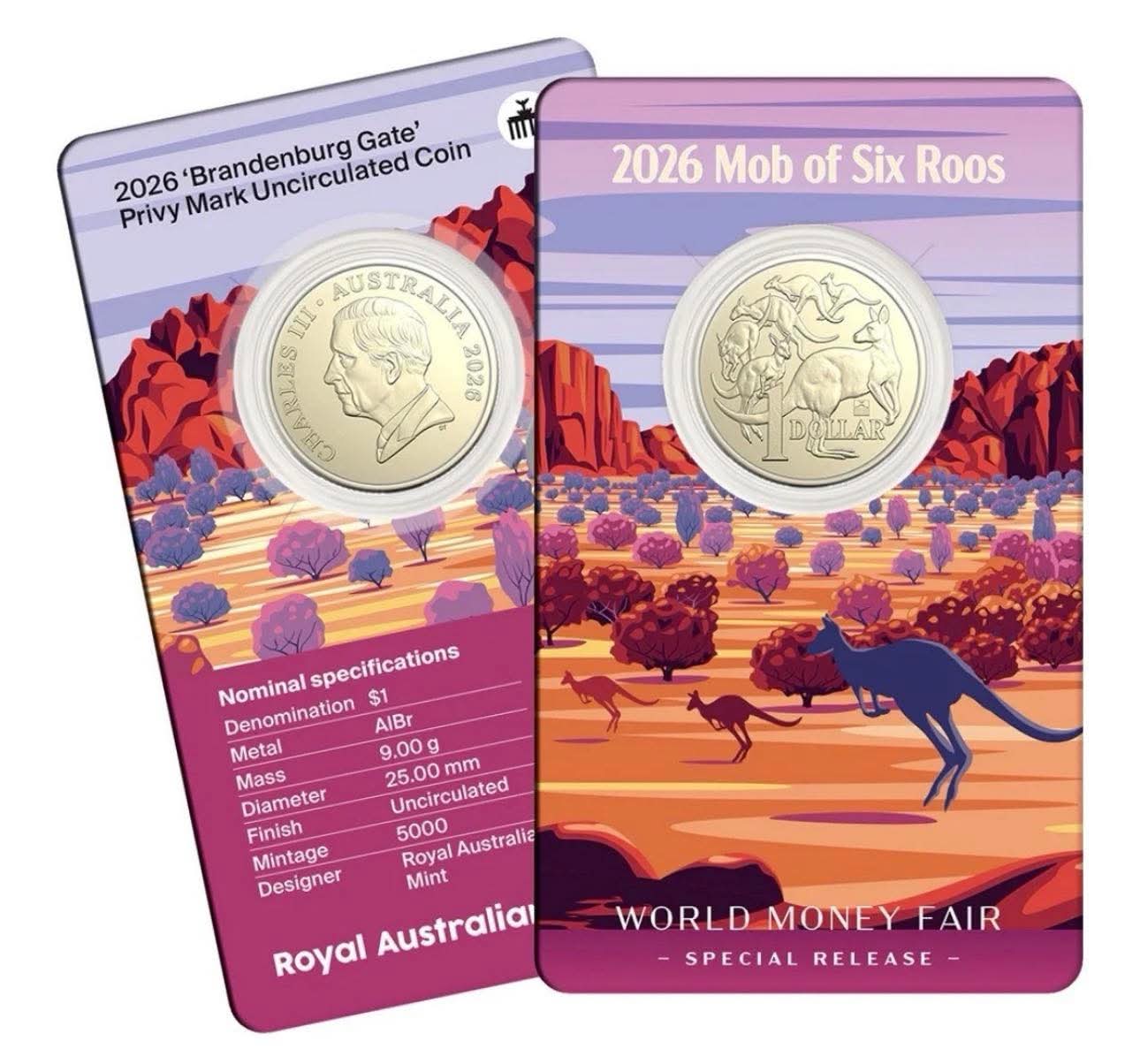 2026 Mob of Six Roos $1 Privy (Brandenburg Gates) World Money Fair