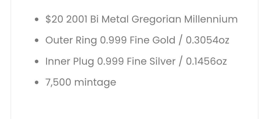 Gregorian Bi-metal Millennium Coin $20